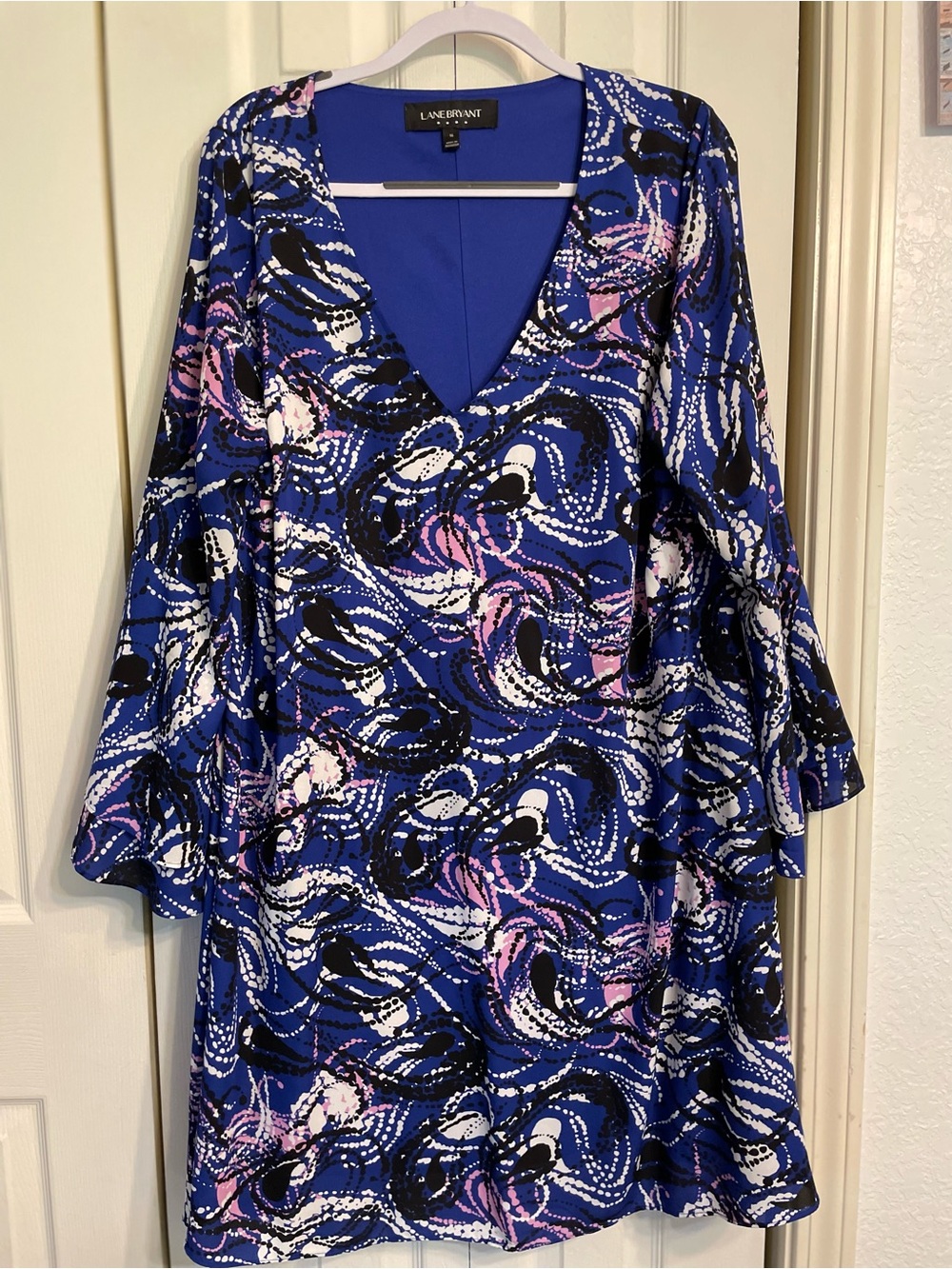 Lane Bryant Blue Swirl Print V-Neck Dress